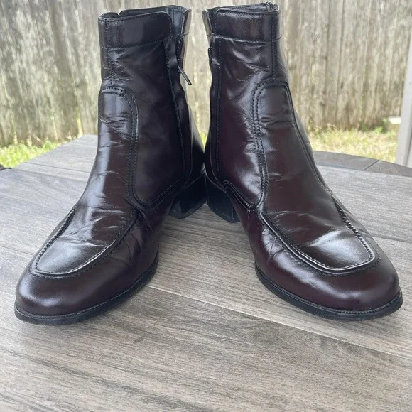 Florsheim Essex Boots Men 8D Red Leather Dress Ankle Side Zip Moc Toe 17074 18 - Picture 2 of 13